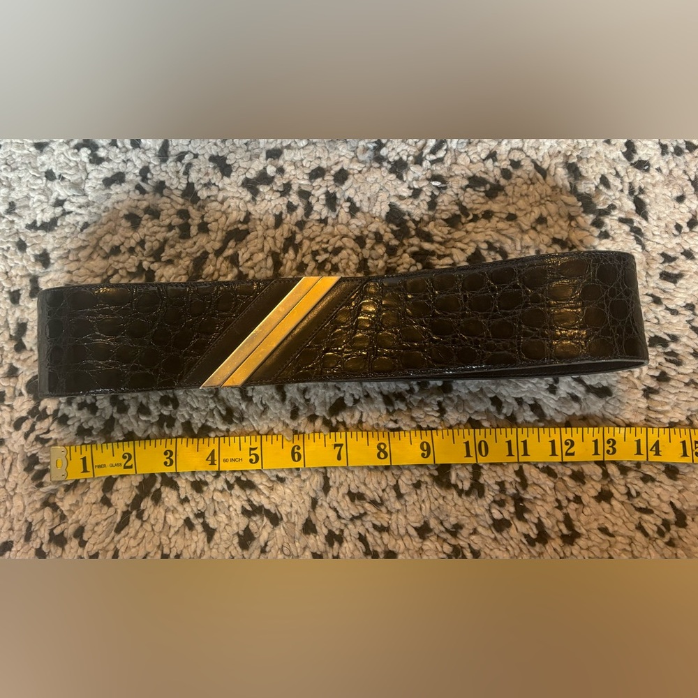 Vintage Valentino Garavani Black Crocodile Belt with Gold Detail
